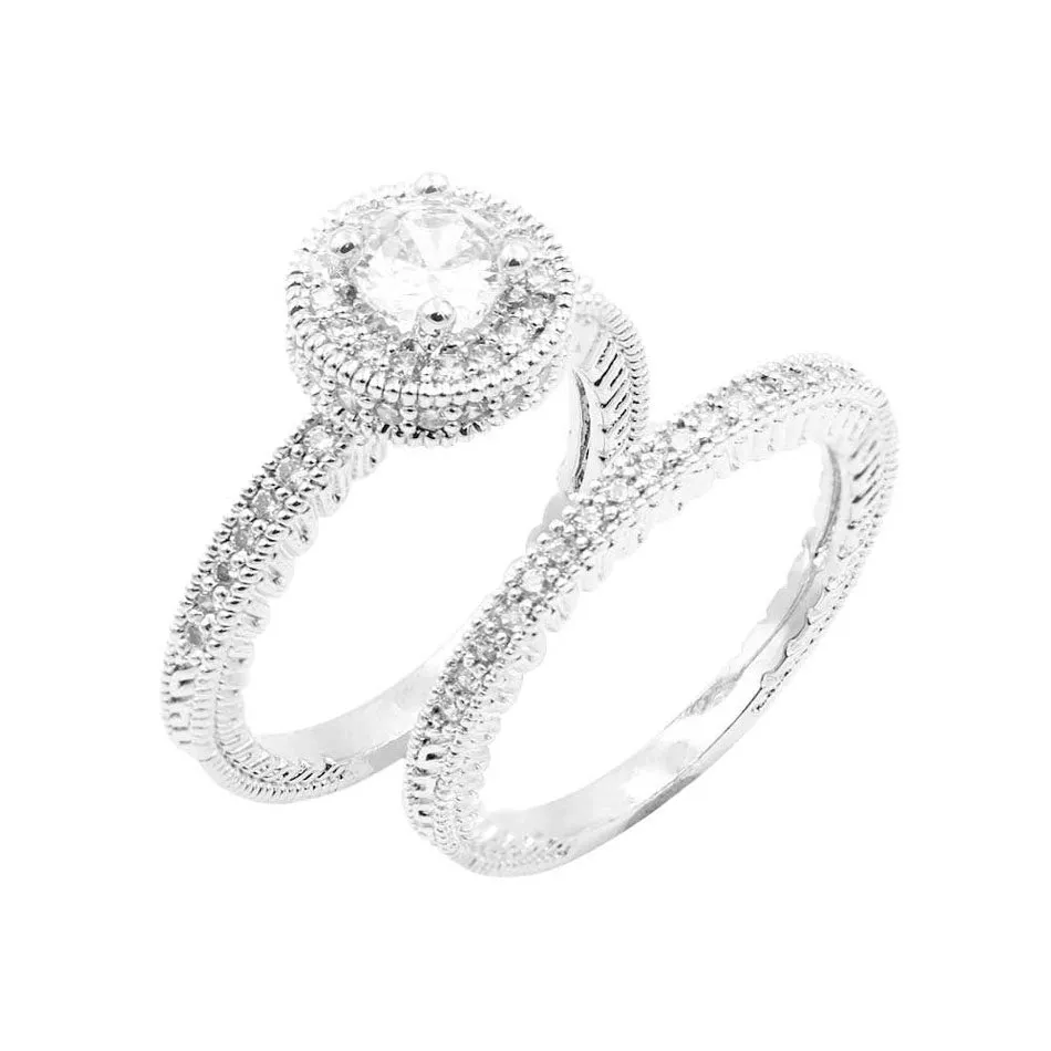 2PCS Round Gold Rhodium Plated CZ Embellished Rings