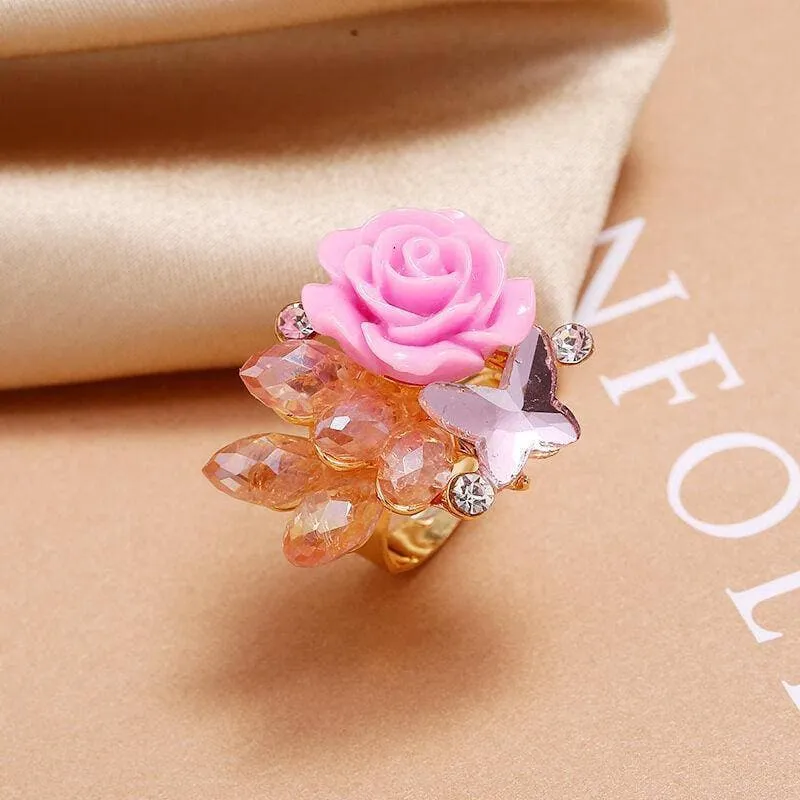 Adjusting Flower Rhinestone Rings