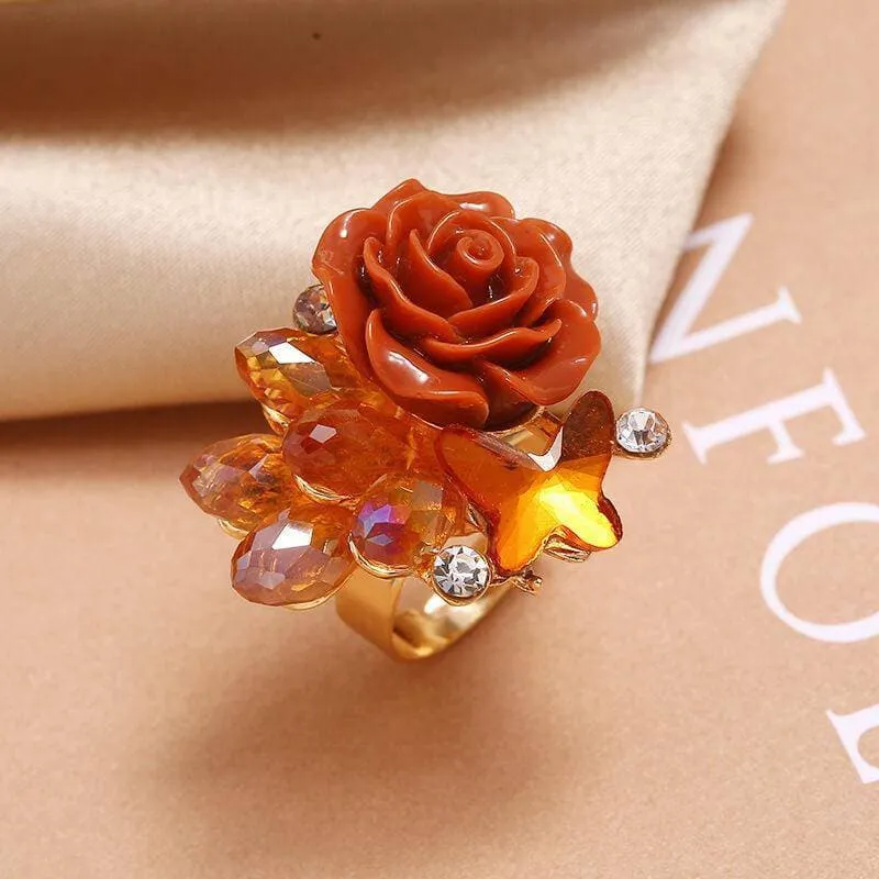 Adjusting Flower Rhinestone Rings