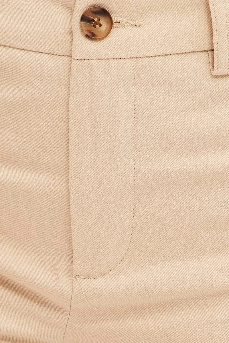 Beige Cargo Shorts High Rise