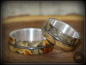 Bentwood Rings Set - California Buckeye Burl Rings on Silver Core with Electric Guitar String Inlay