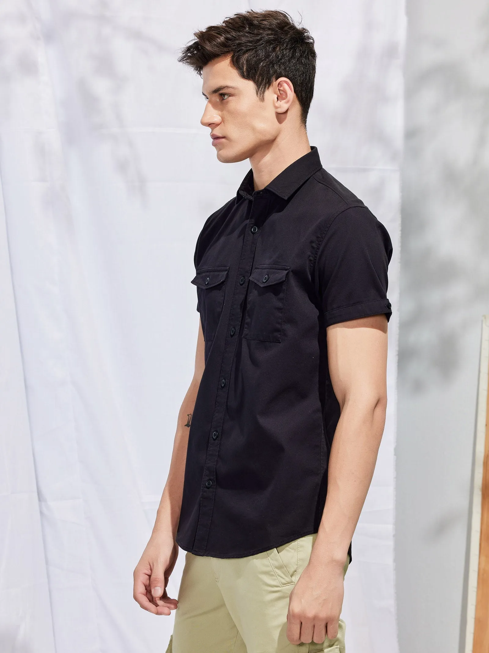 Black Stretch Cargo Shirt