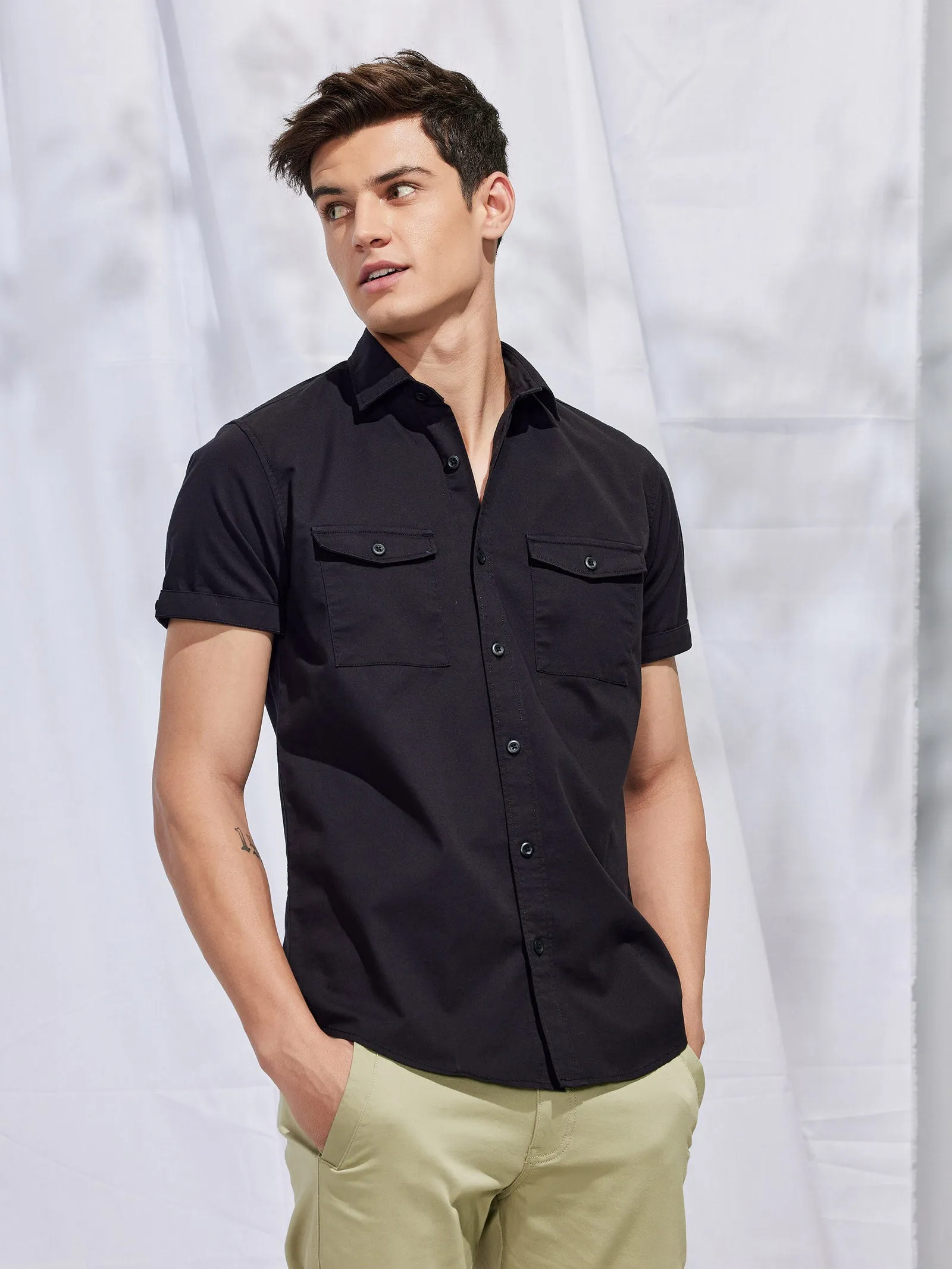 Black Stretch Cargo Shirt