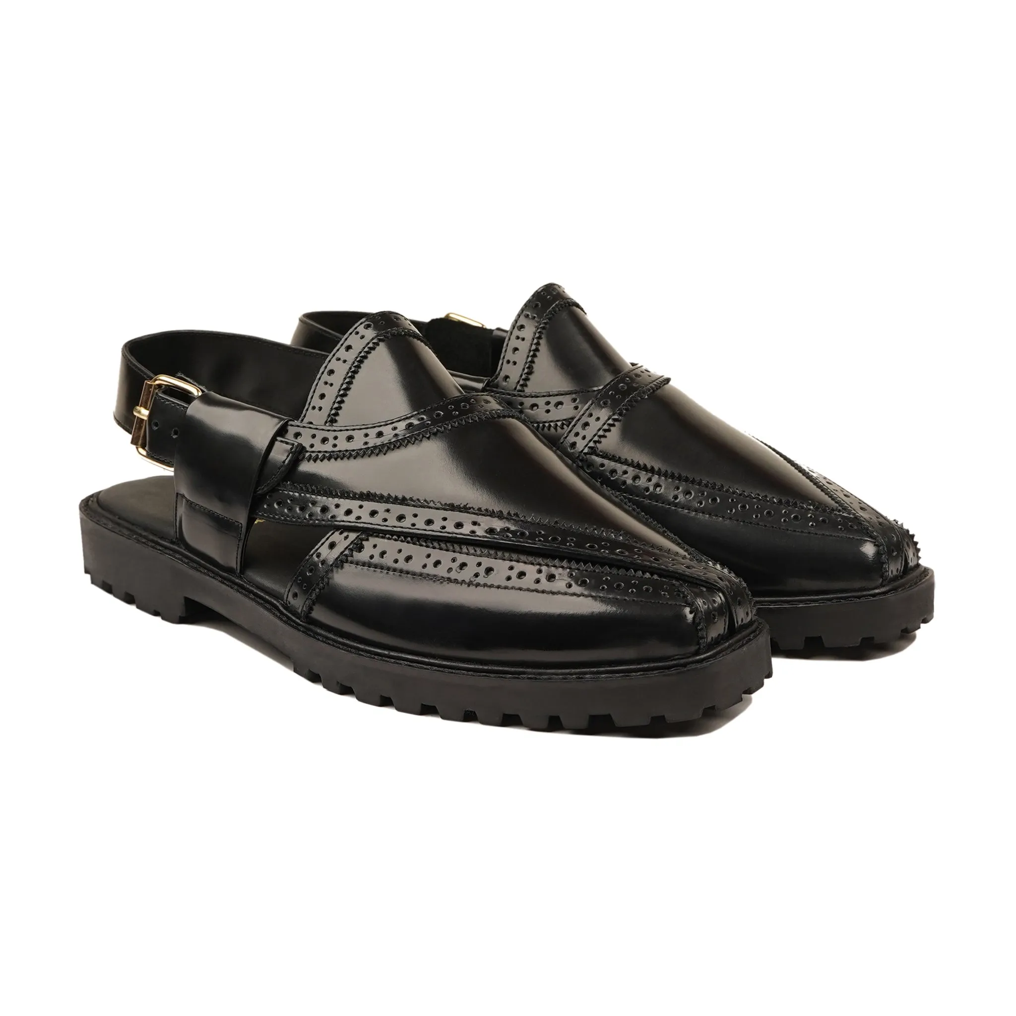 BROOKLYN - BLACK BOX LEATHER HIGH SHINE SANDAL