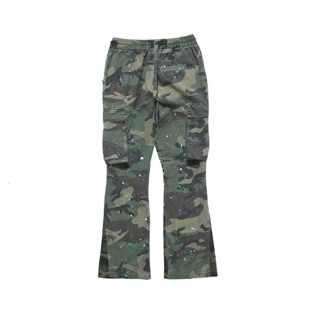 Camouflage Flared Drawstring Cargo Pants