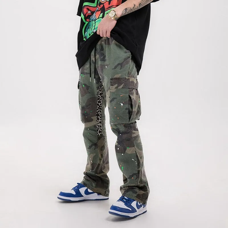 Camouflage Flared Drawstring Cargo Pants