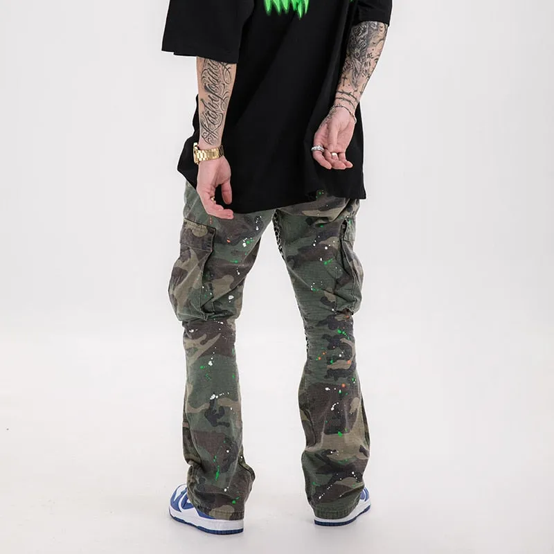 Camouflage Flared Drawstring Cargo Pants