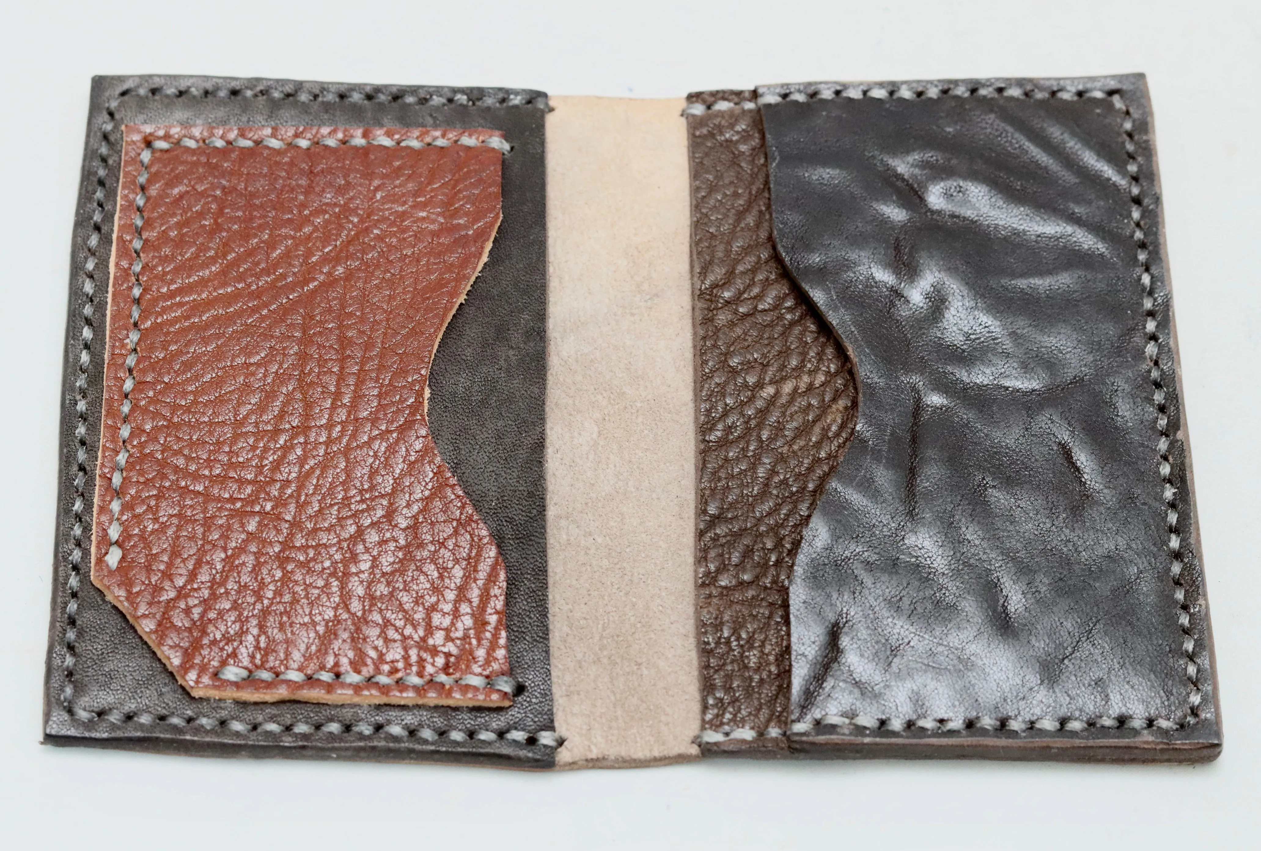 Card wallet fold | grey brown | mixed leathers