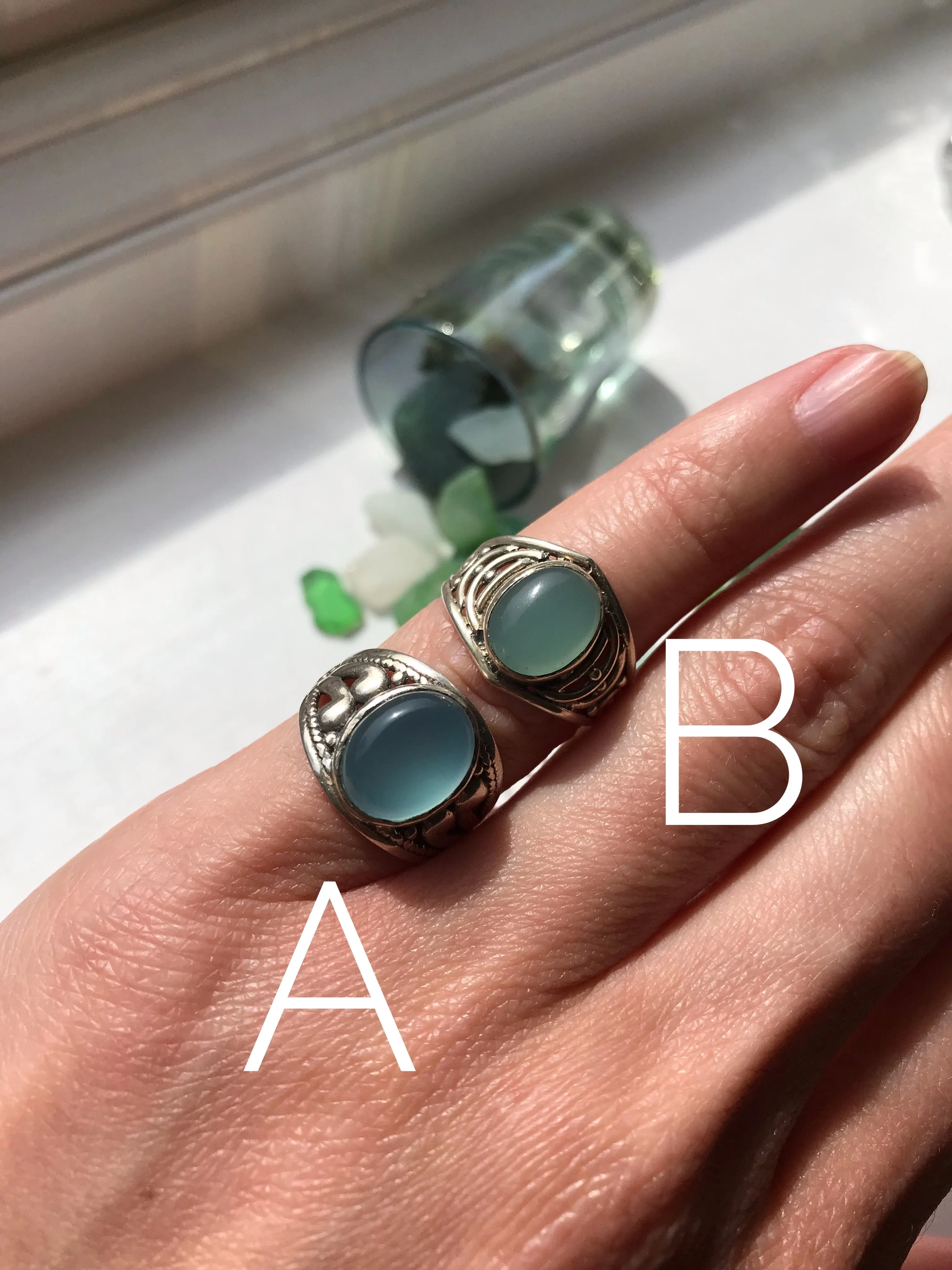 Chalcedony Chunky Band Mixed Rings