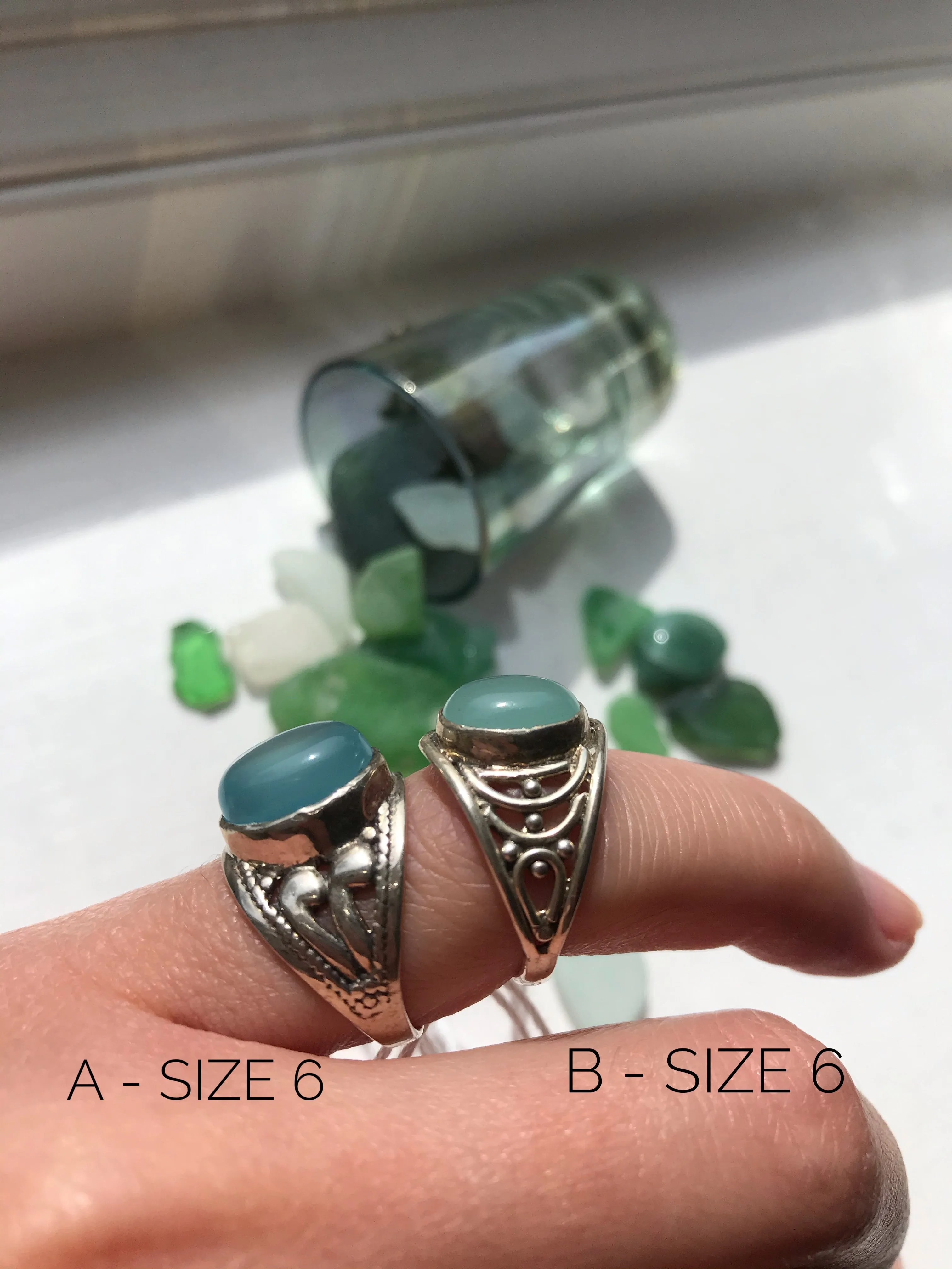 Chalcedony Chunky Band Mixed Rings