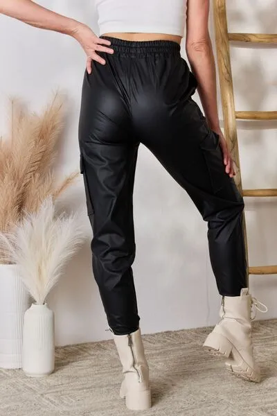 Color 5 Faux Leather Cargo Pants