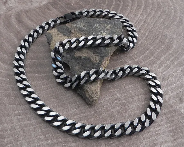 Cuban Leash Distressed 10 mm Stainless Steel Necklace 22"