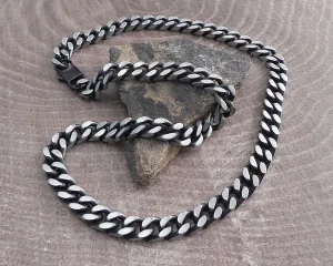 Cuban Leash Distressed 10 mm Stainless Steel Necklace 22"