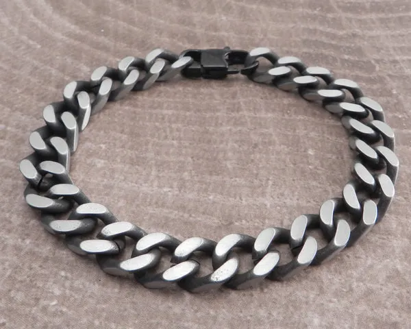 Cuban Leash Distressed Flat File Stainless Steel Bracelet