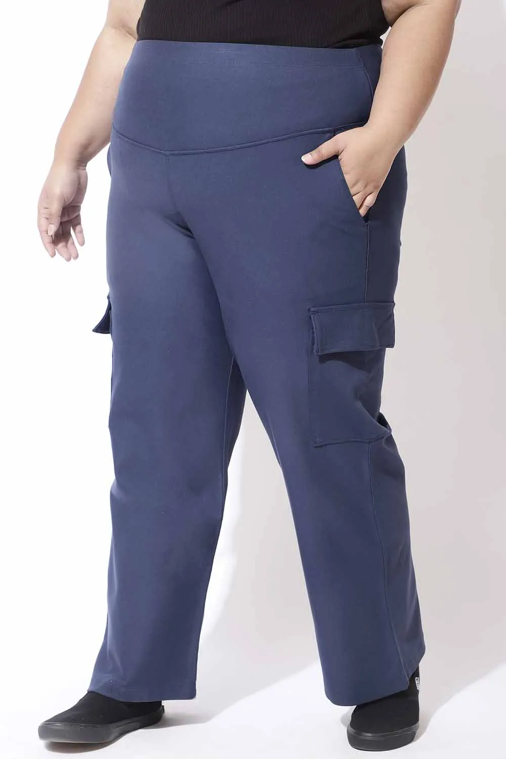 Denim Blue Tummy Shaper Cargo Pants