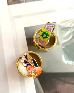 Enamel flowered rings