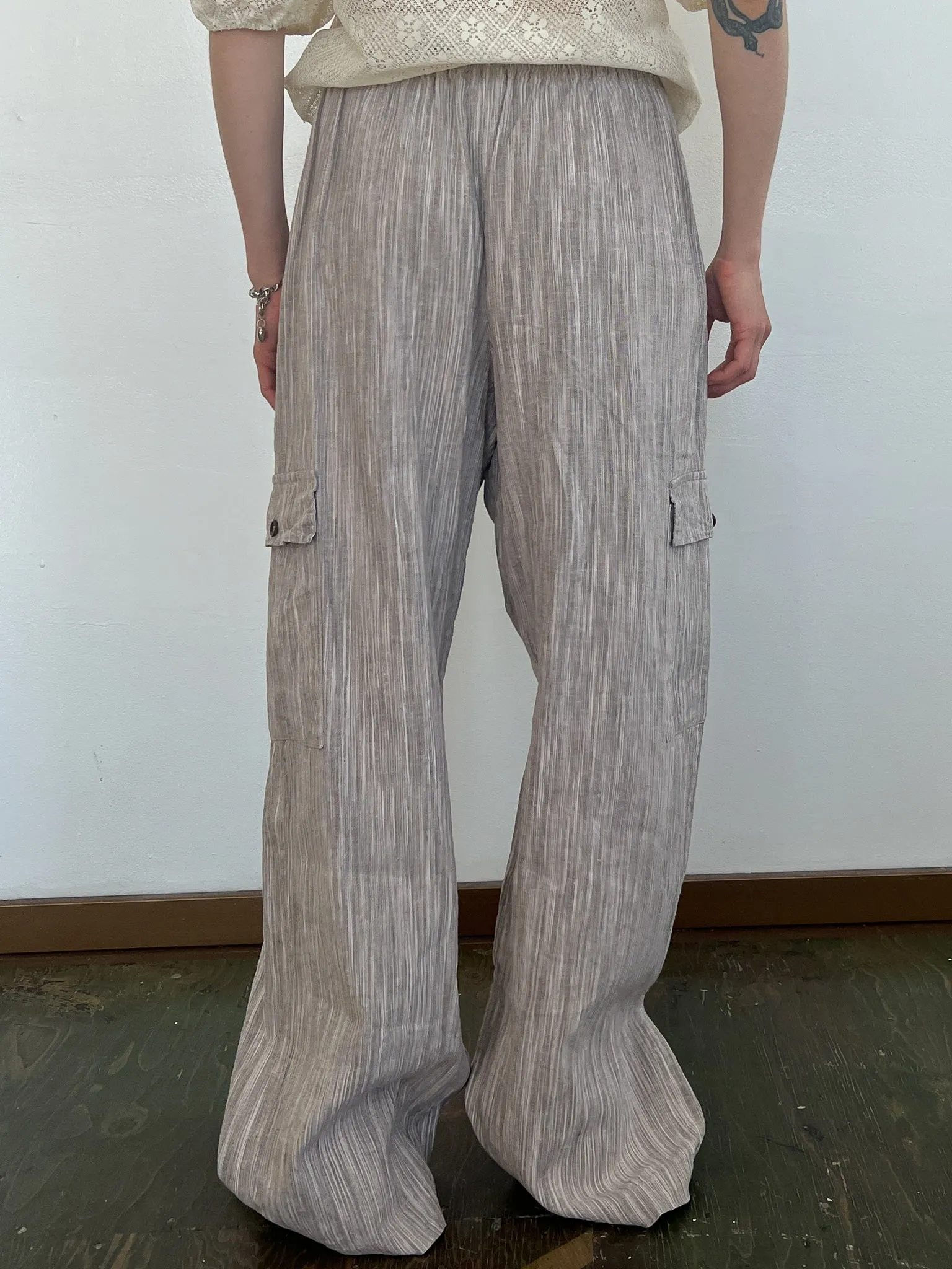 Eskandar Linen Stripe Cargo Pants (M)