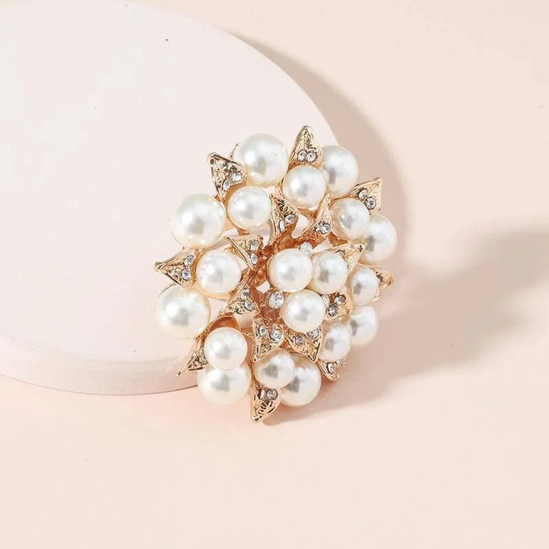 Faux Pearl Rhinestone Flowers Rings