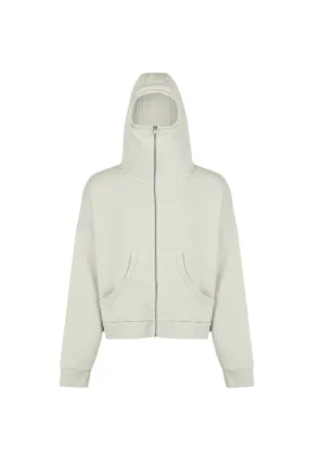 Premium Full-Zip Hooded Sweatshirt in Rice White