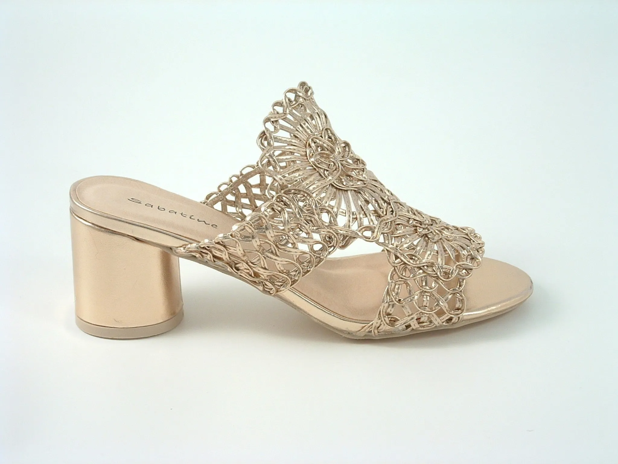 Glitz Shoes Interweave Mesh Peep Toe Mid Heel Sandal