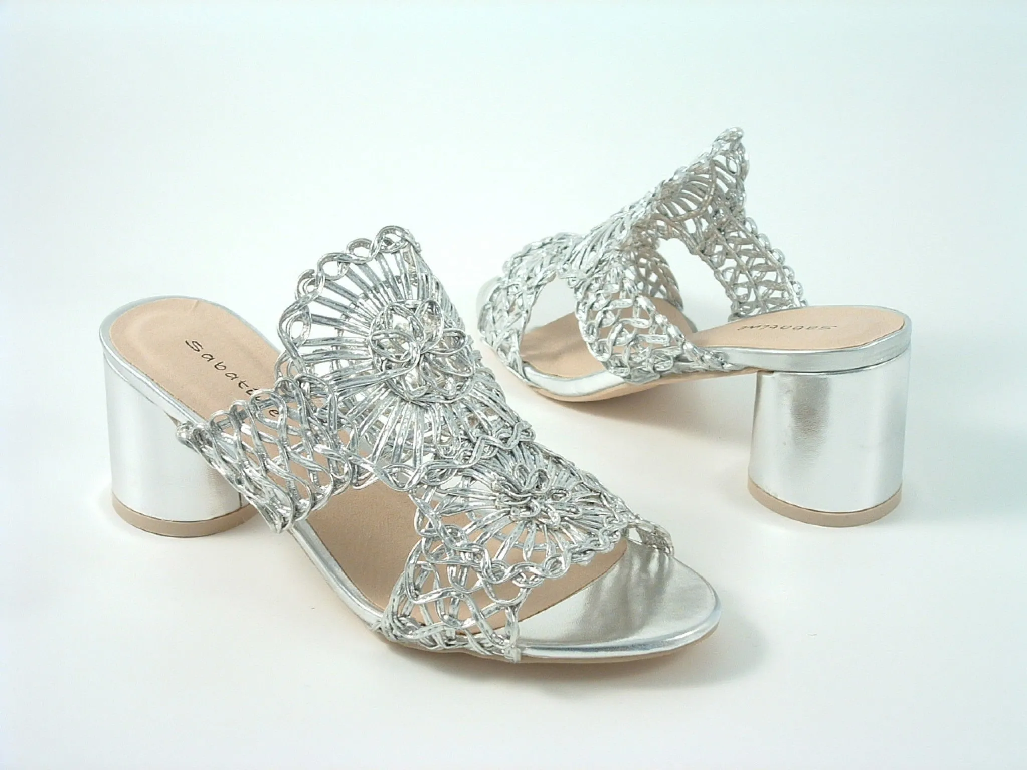 Glitz Shoes Interweave Mesh Peep Toe Mid Heel Sandal