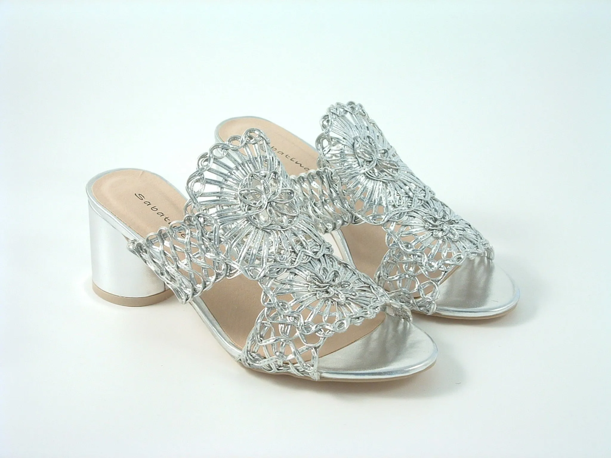 Glitz Shoes Interweave Mesh Peep Toe Mid Heel Sandal