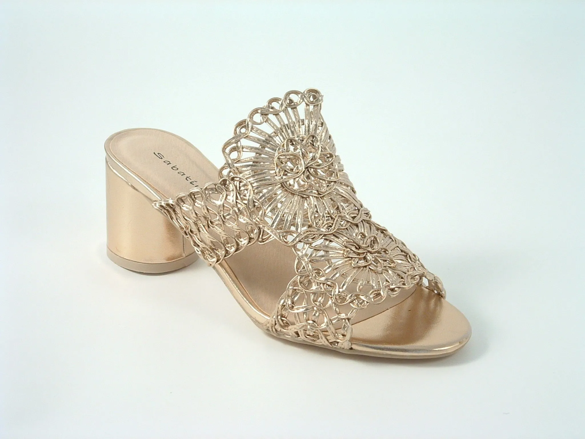 Glitz Shoes Interweave Mesh Peep Toe Mid Heel Sandal