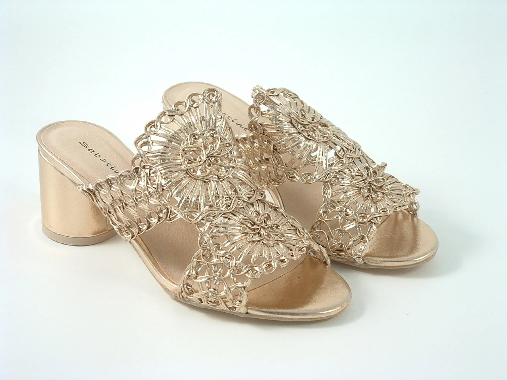 Glitz Shoes Interweave Mesh Peep Toe Mid Heel Sandal