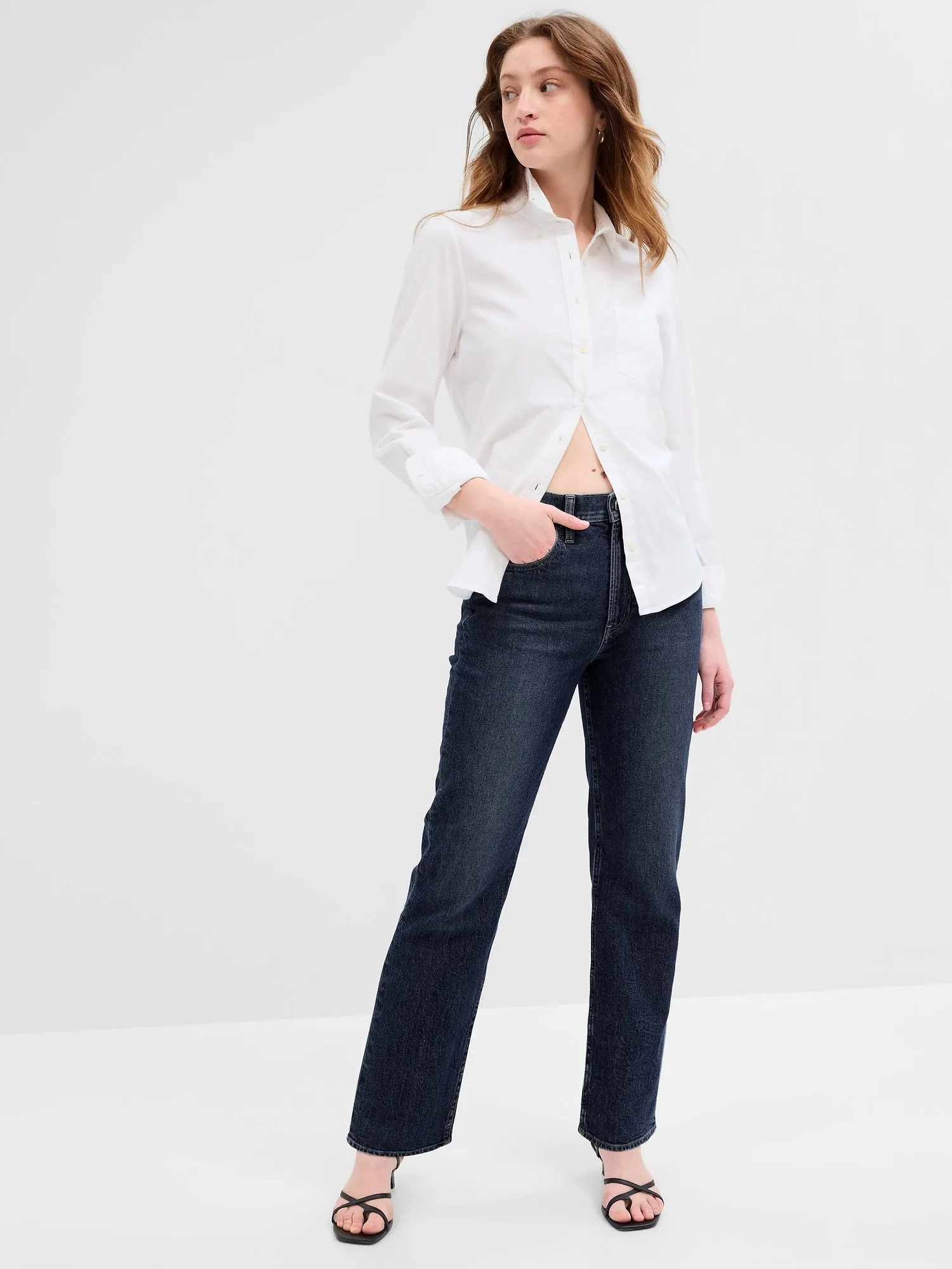 High Rise Straight Jeans with Washwell