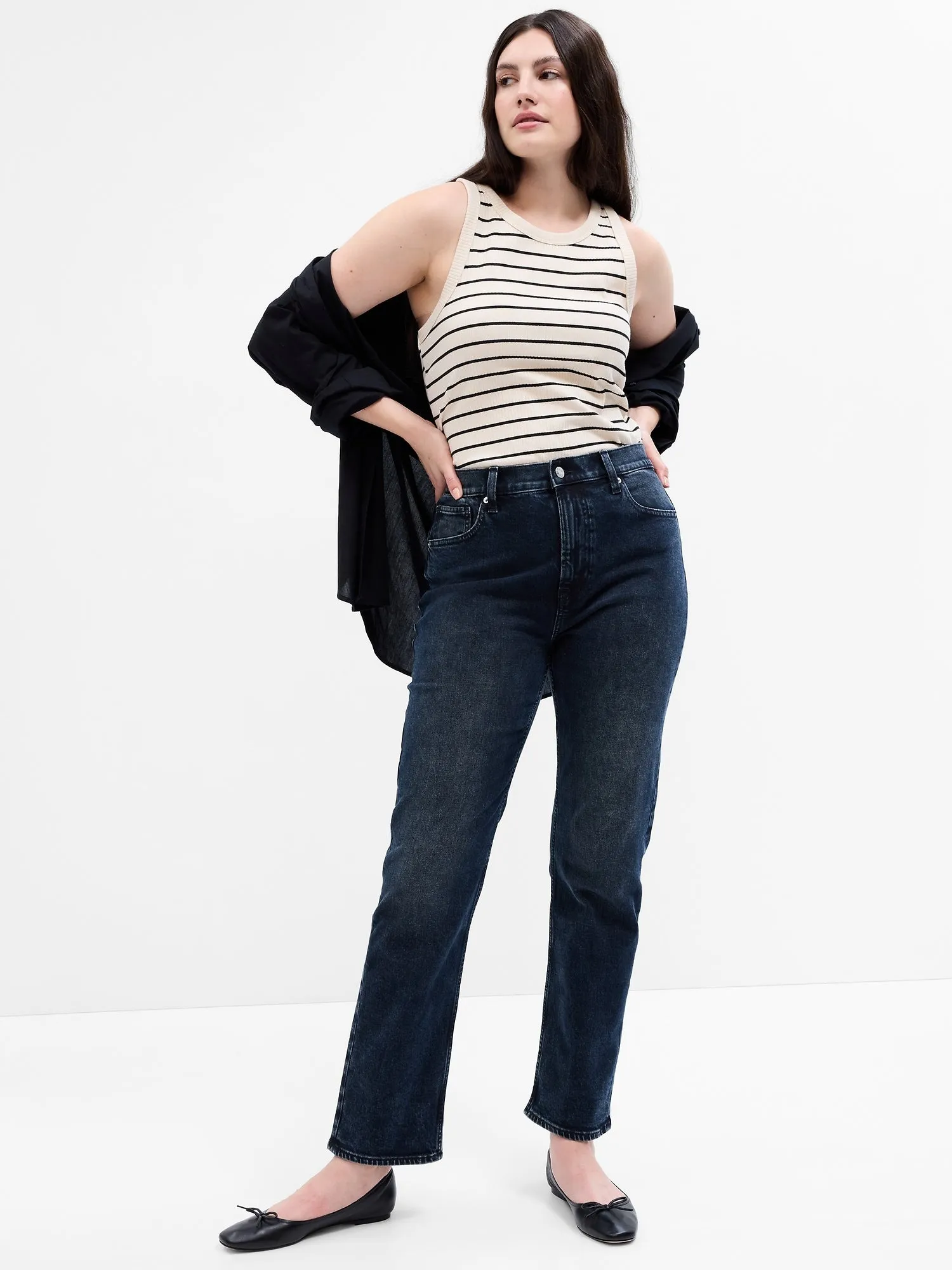 High Rise Straight Jeans with Washwell