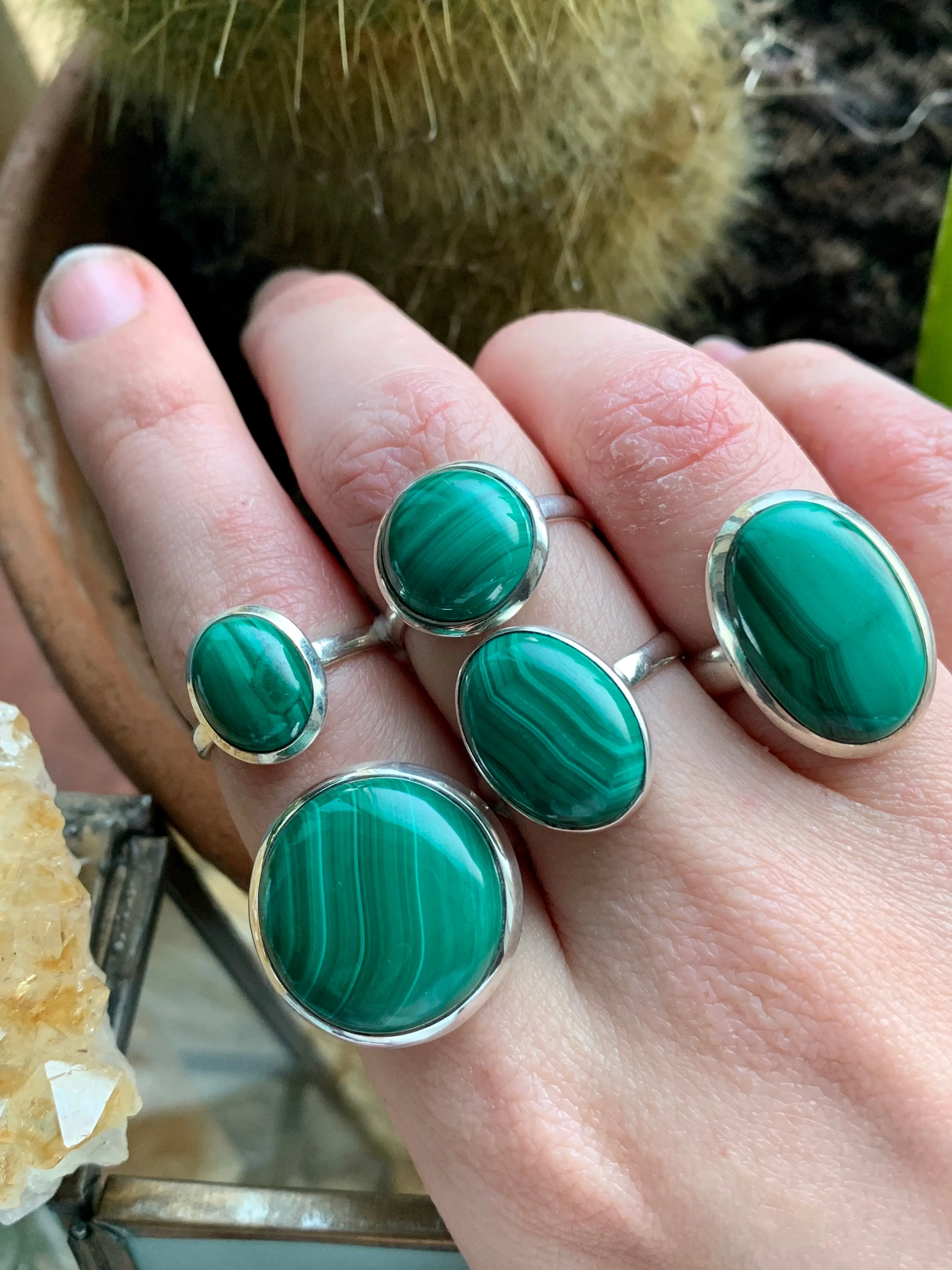 Malachite Mixed Akoni Rings (US 8.5)