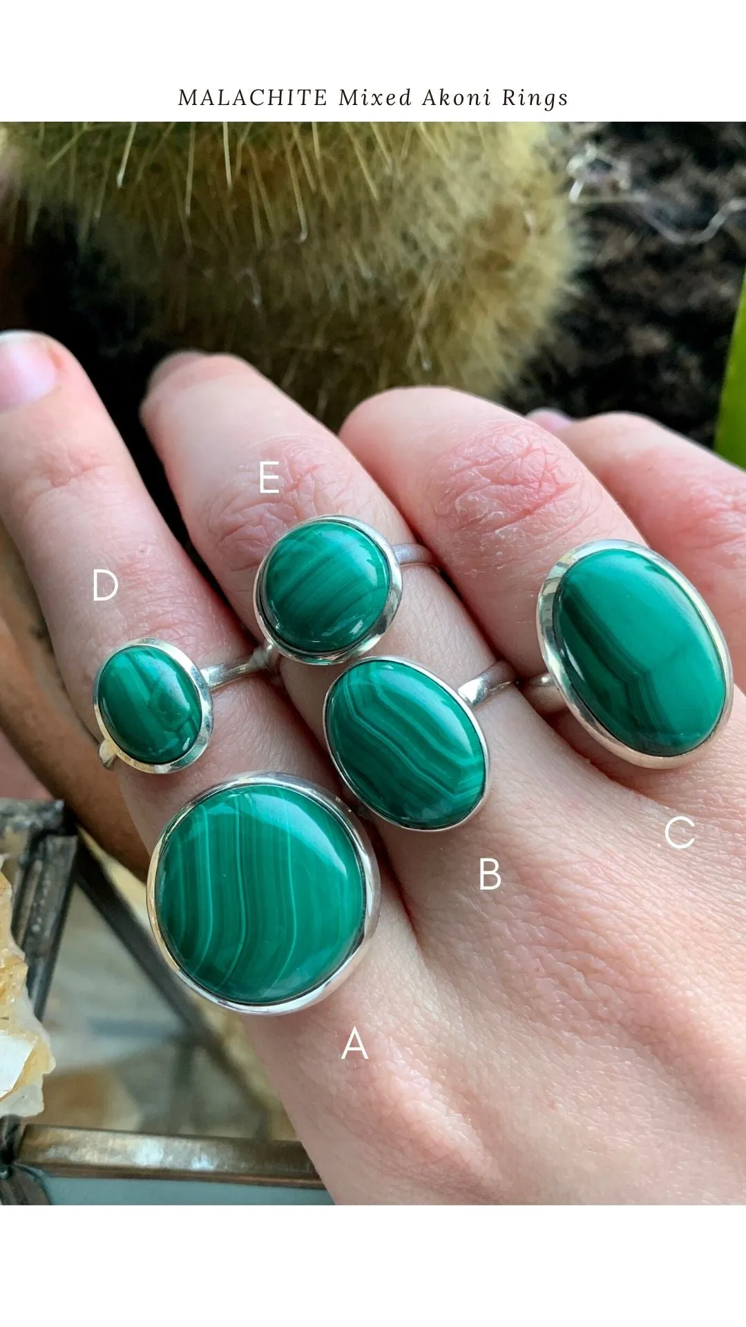 Malachite Mixed Akoni Rings (US 8.5)