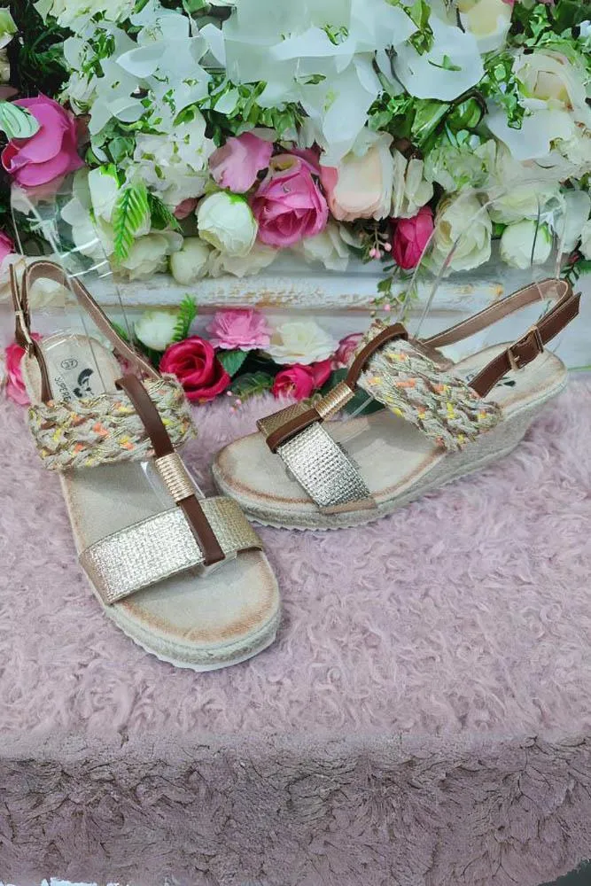 Open Toe Straw Strap Wedge Sandal