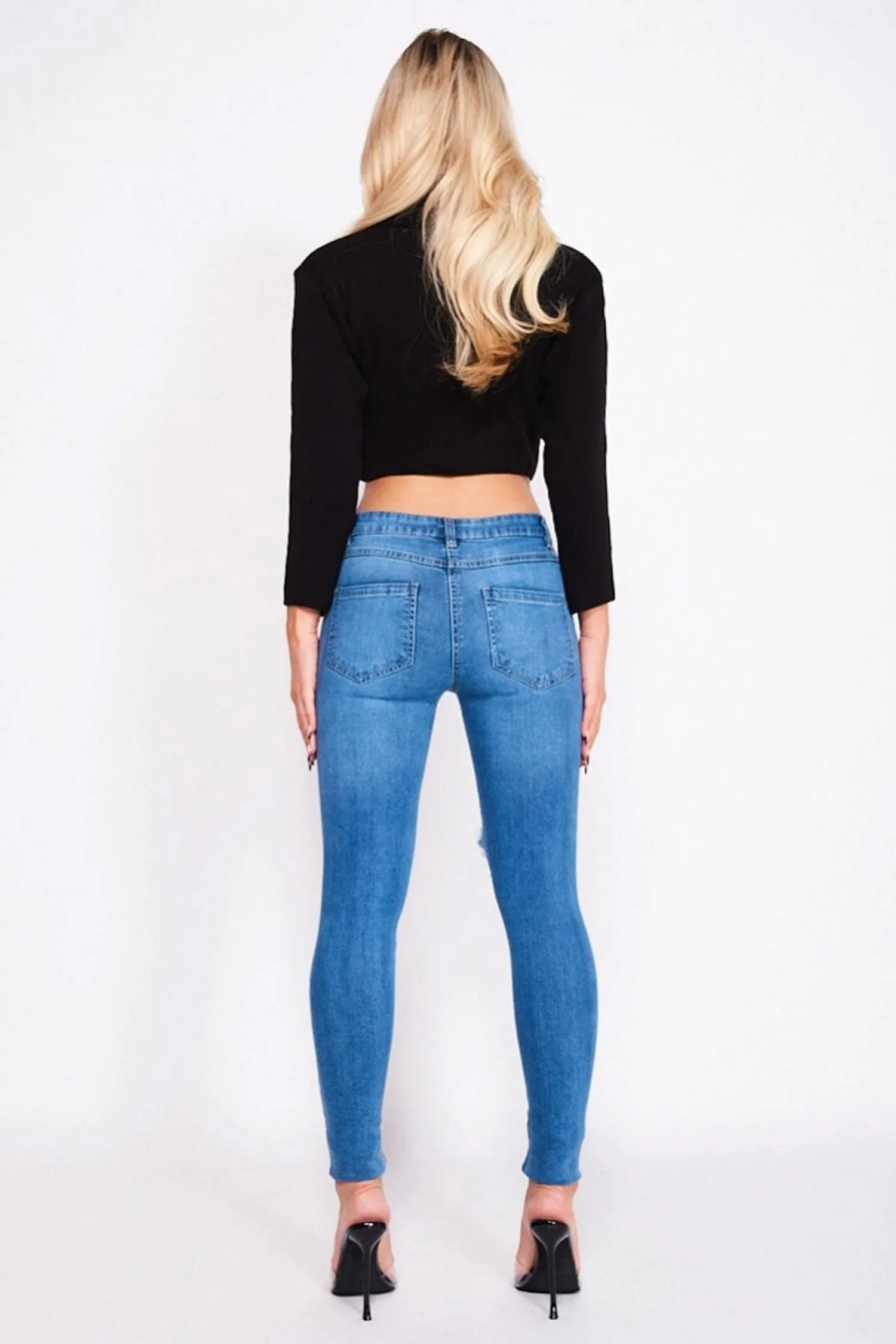 Pantalone jeans skinny blu con strappi