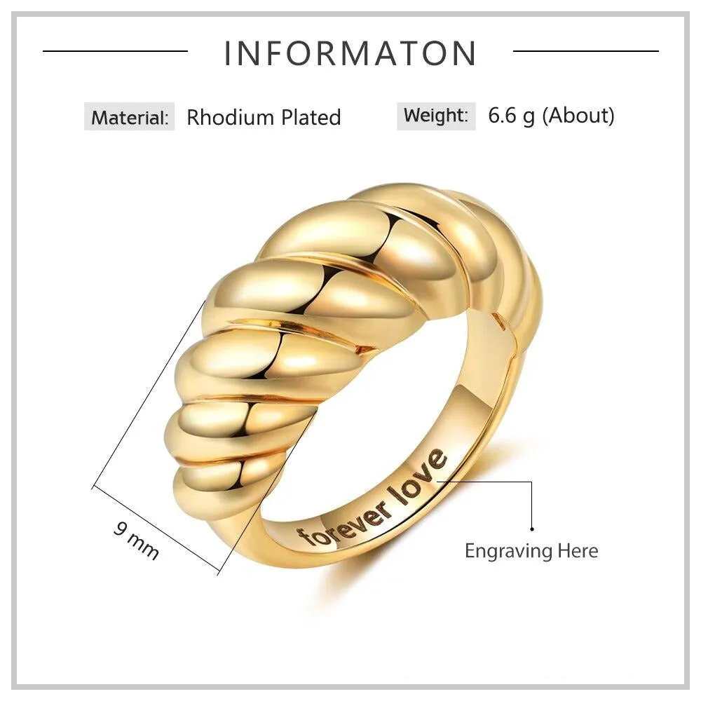 Personalized Gold Color Braided Twisted Rope Rings For Women