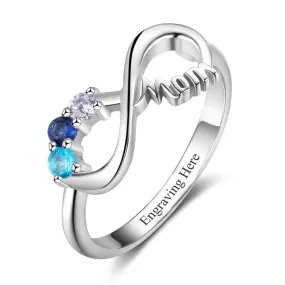 Personalized Mothers Rings with 3 Birthstones Custom Inner Engraving Infinity 925 Sterling Silver Rings for Women Mom