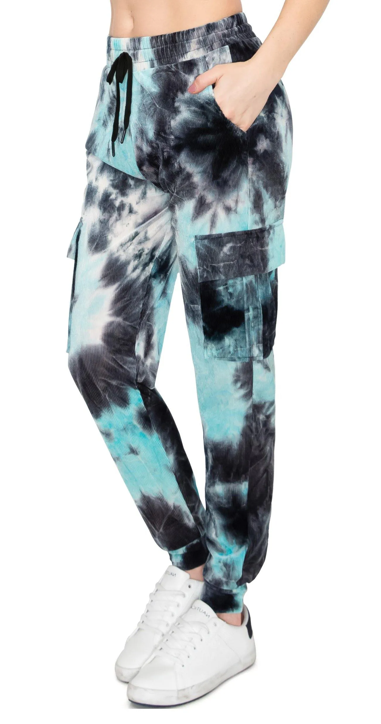 Ribbed Tie Dye Cargo Jogger Pants