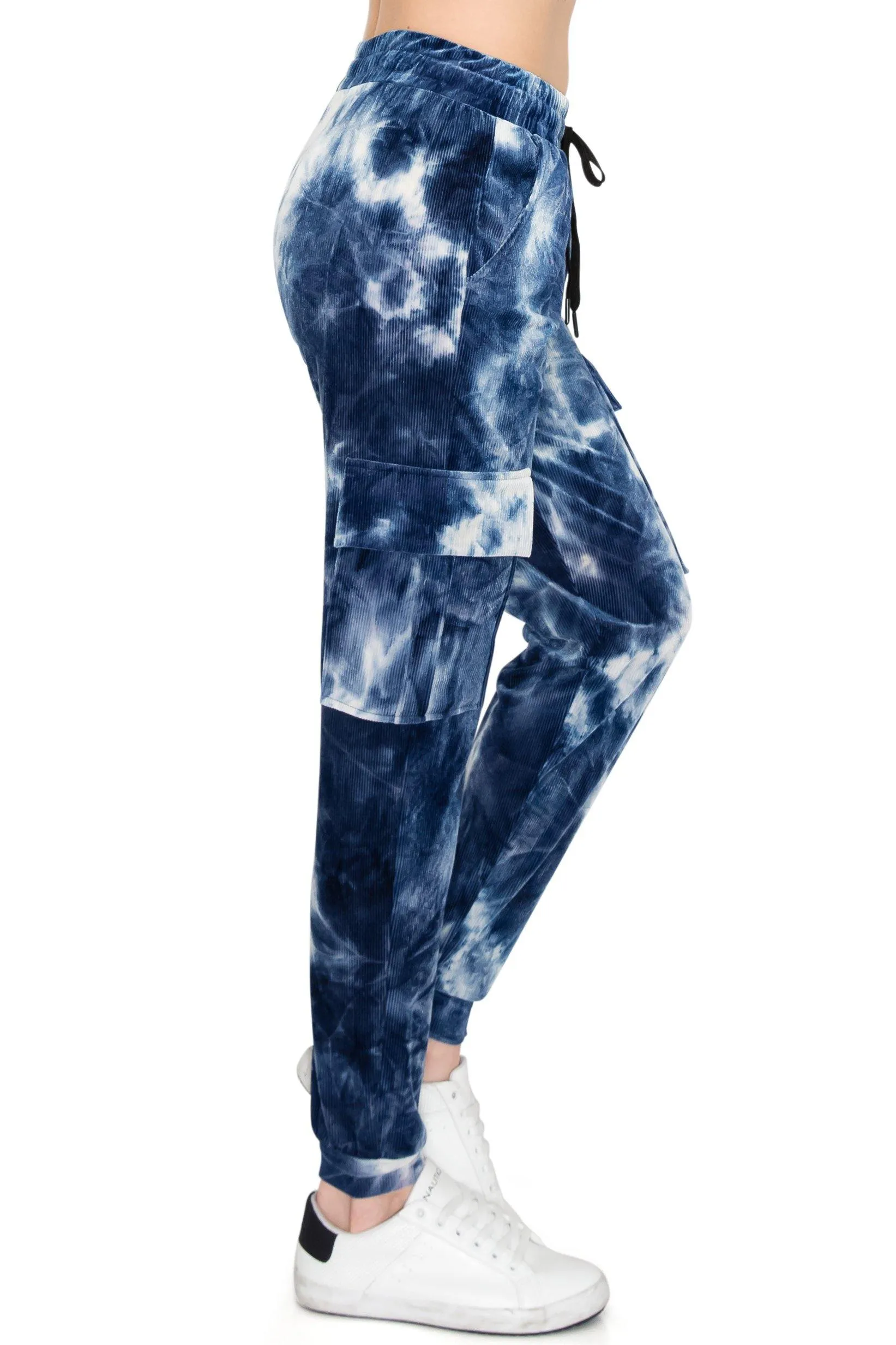 Ribbed Tie Dye Cargo Jogger Pants