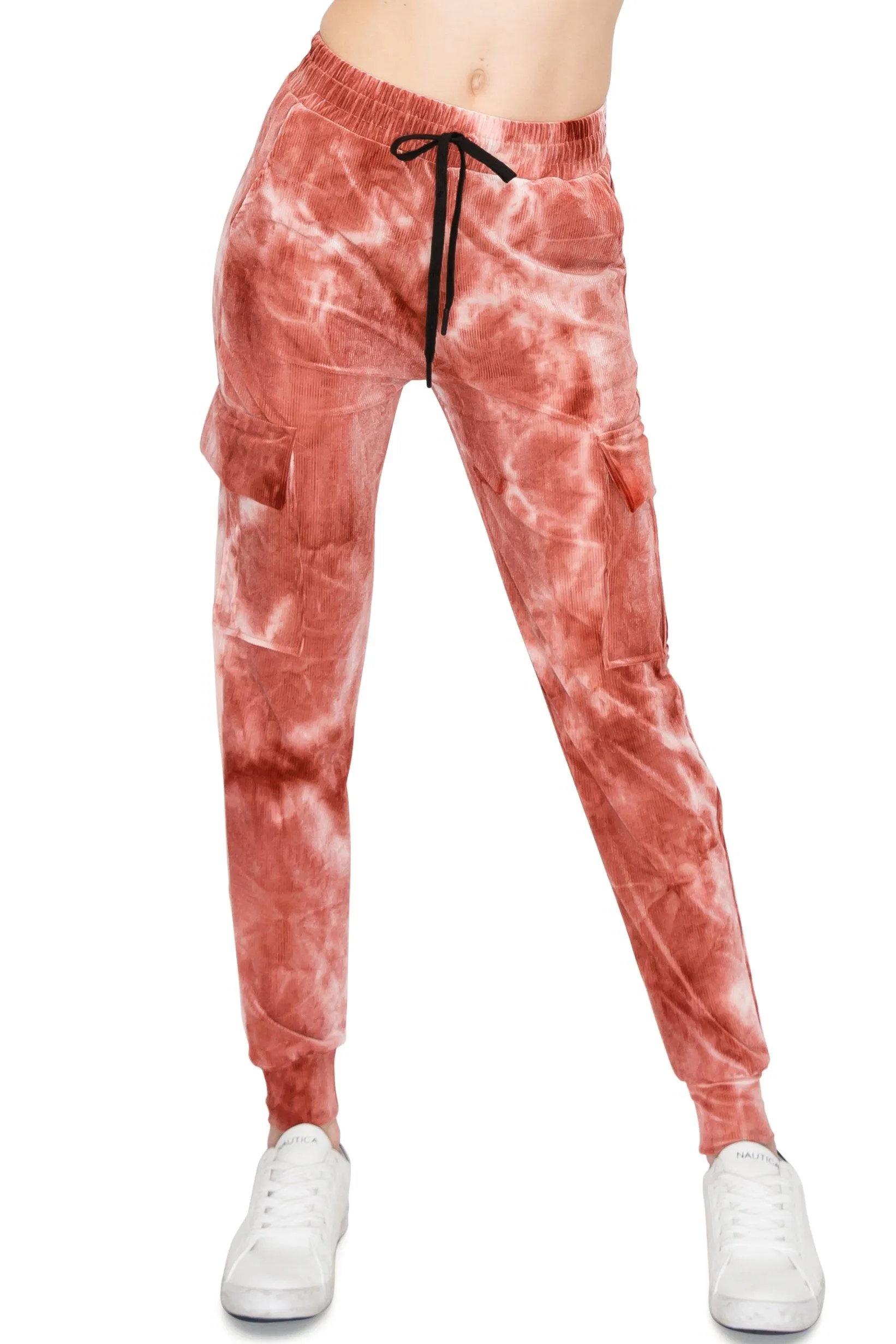 Ribbed Tie Dye Cargo Jogger Pants