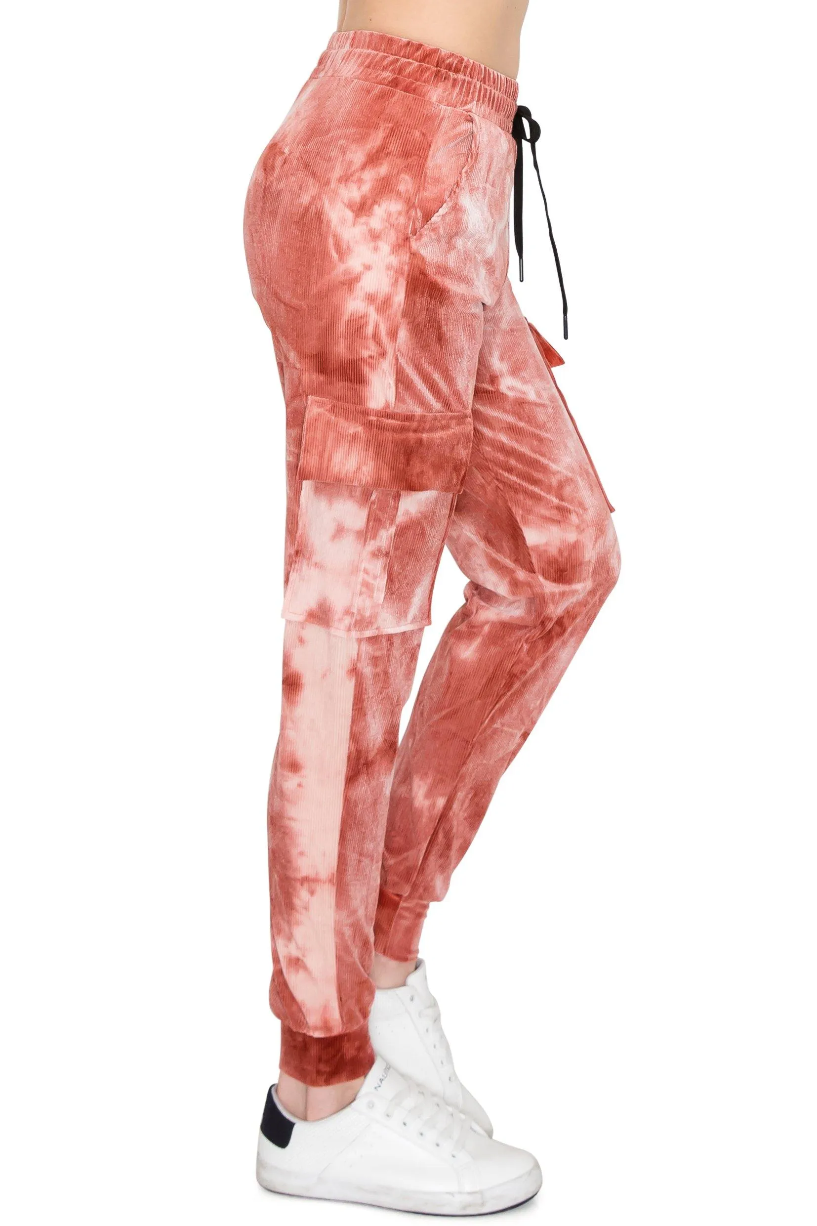 Ribbed Tie Dye Cargo Jogger Pants