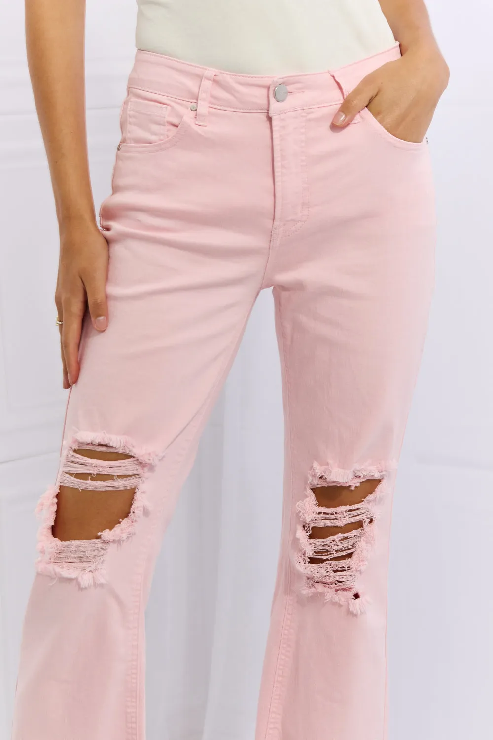 RISEN, Ankle Flare Distressed Jeans