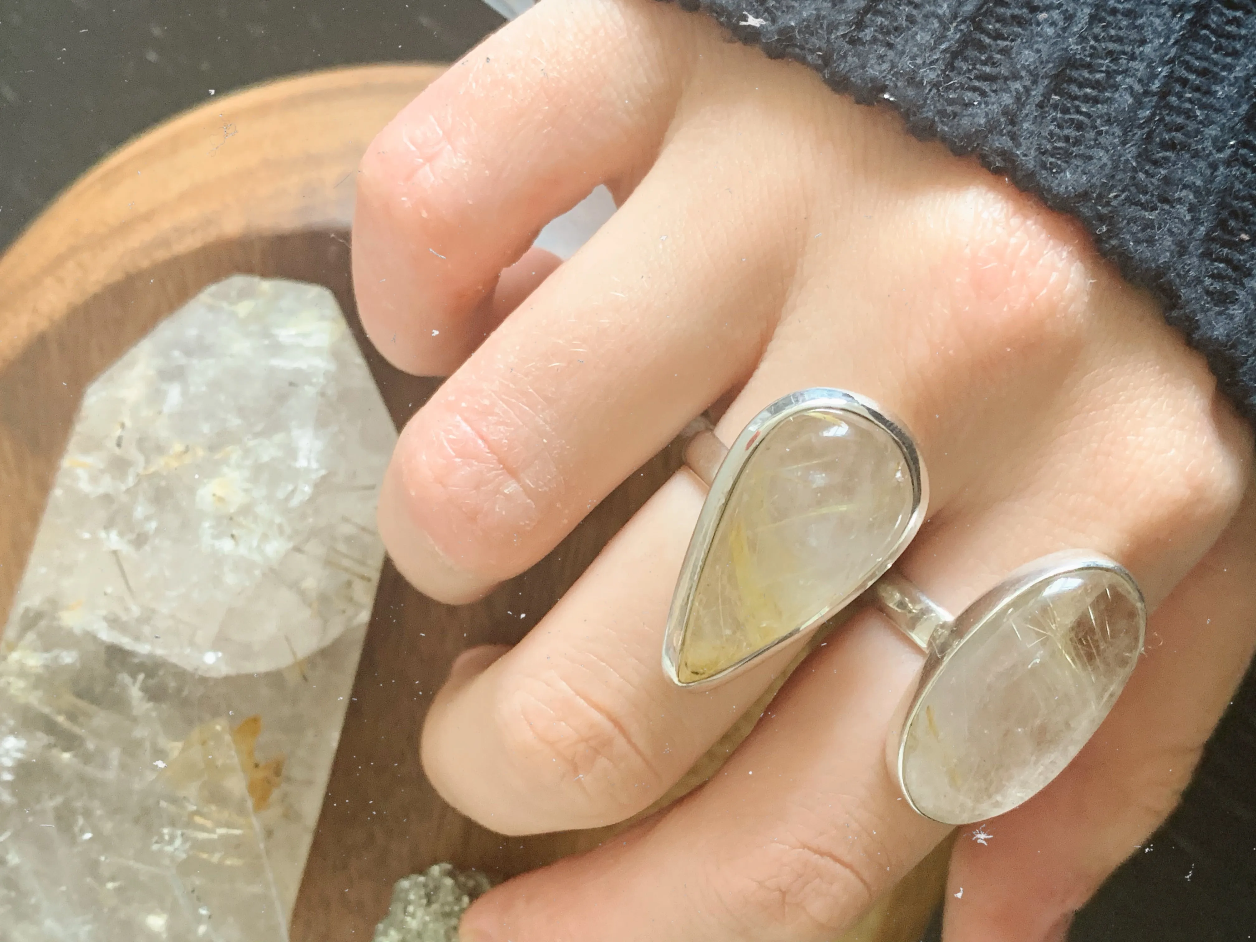 Rutilated Quartz Akoni Rings Mix - Long Oval / Teardrop