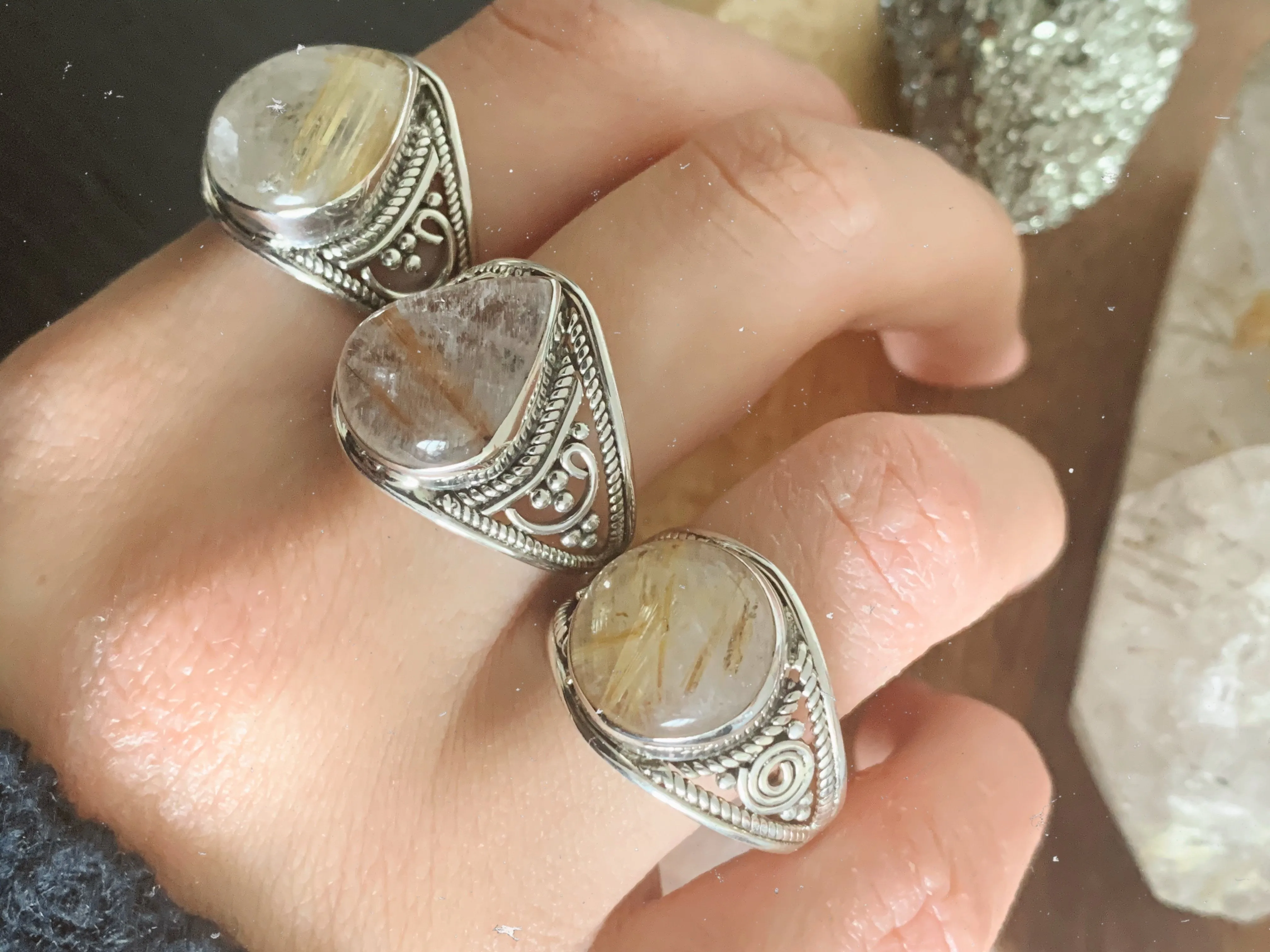 Rutilated Quartz Marilis Rings Mix (US 10.5)