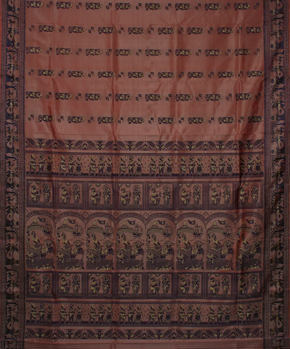 Sandal handwoven meenakari baluchari silk saree