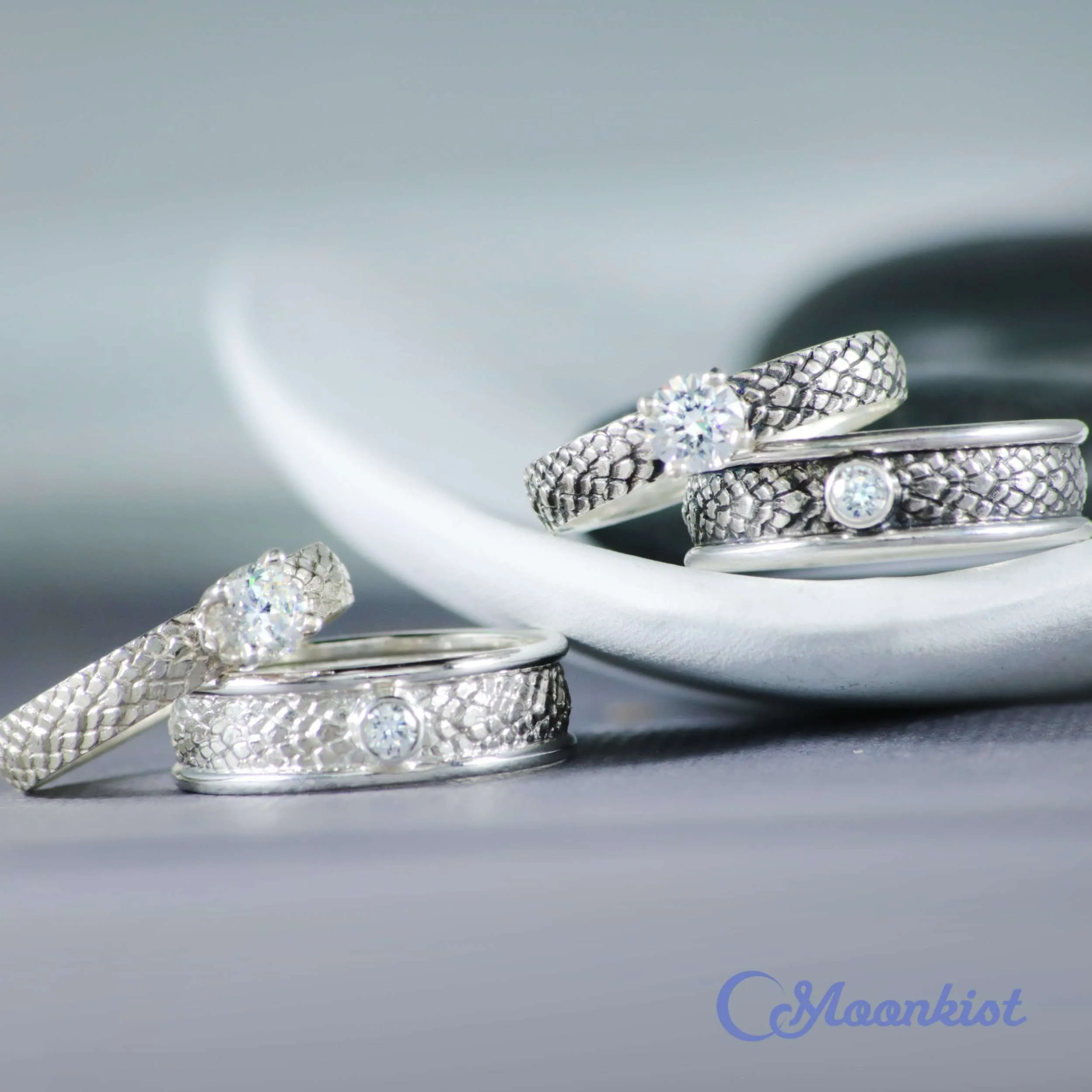 Silver Dragon Engagement Rings for Couple | Moonkist Designs