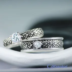 Silver Dragon Engagement Rings for Couple | Moonkist Designs