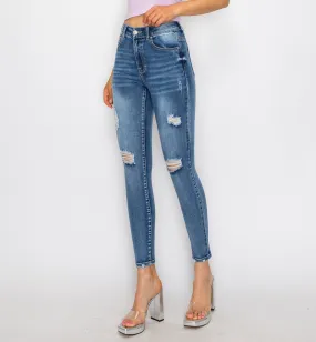 SKINNY JEANS TIRO ALTO RASGADO 90331