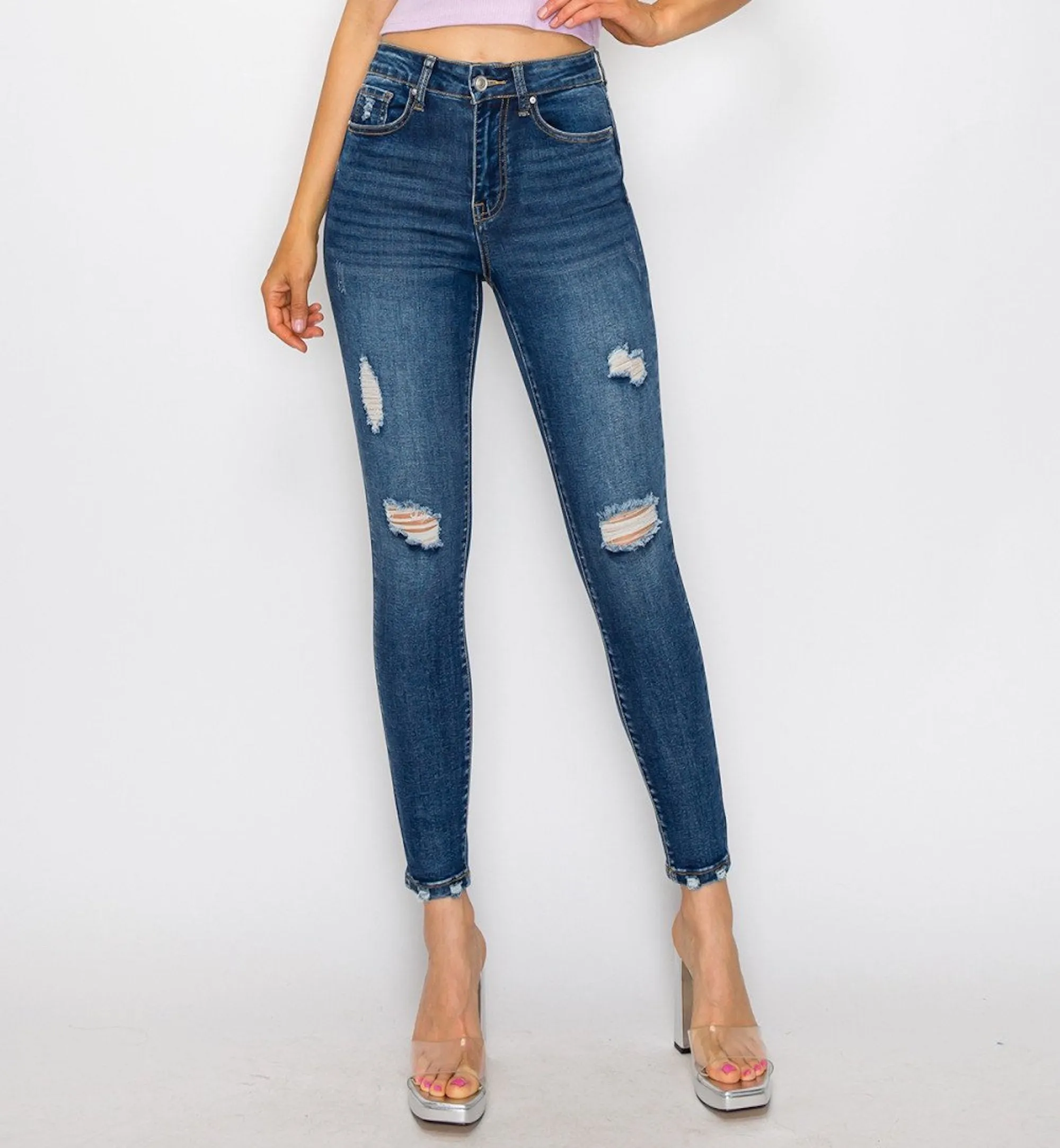 SKINNY JEANS TIRO ALTO RASGADO 90331