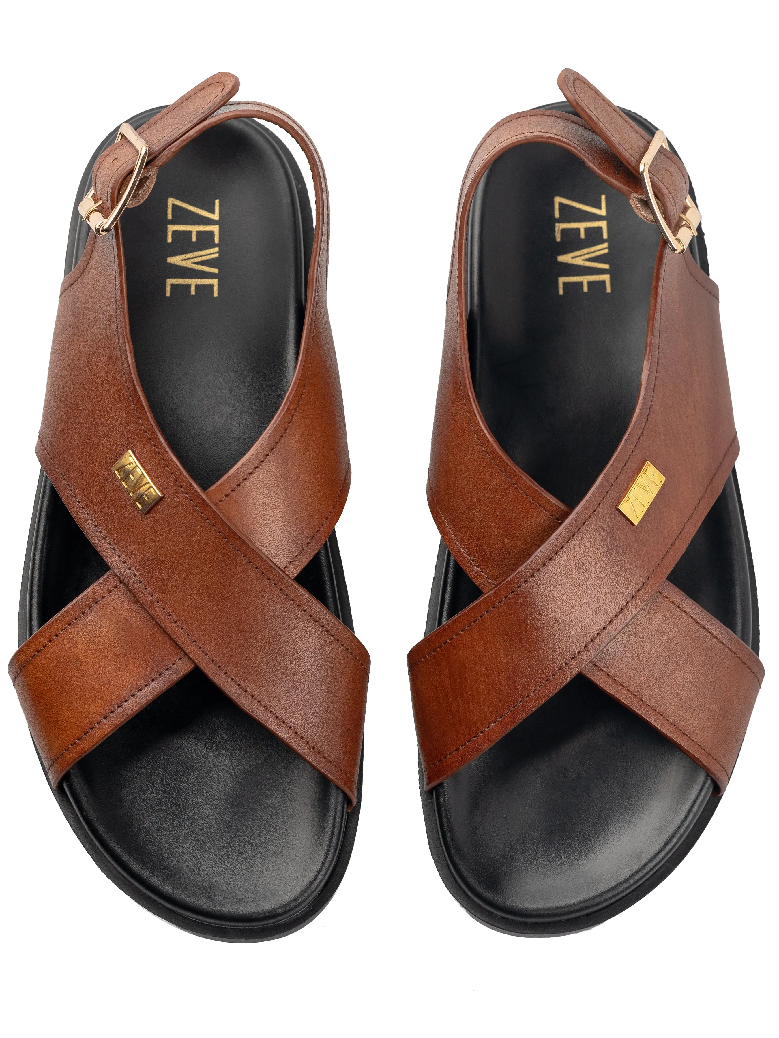 Slingback Cross Strap Sandal - Brown Patina Leather