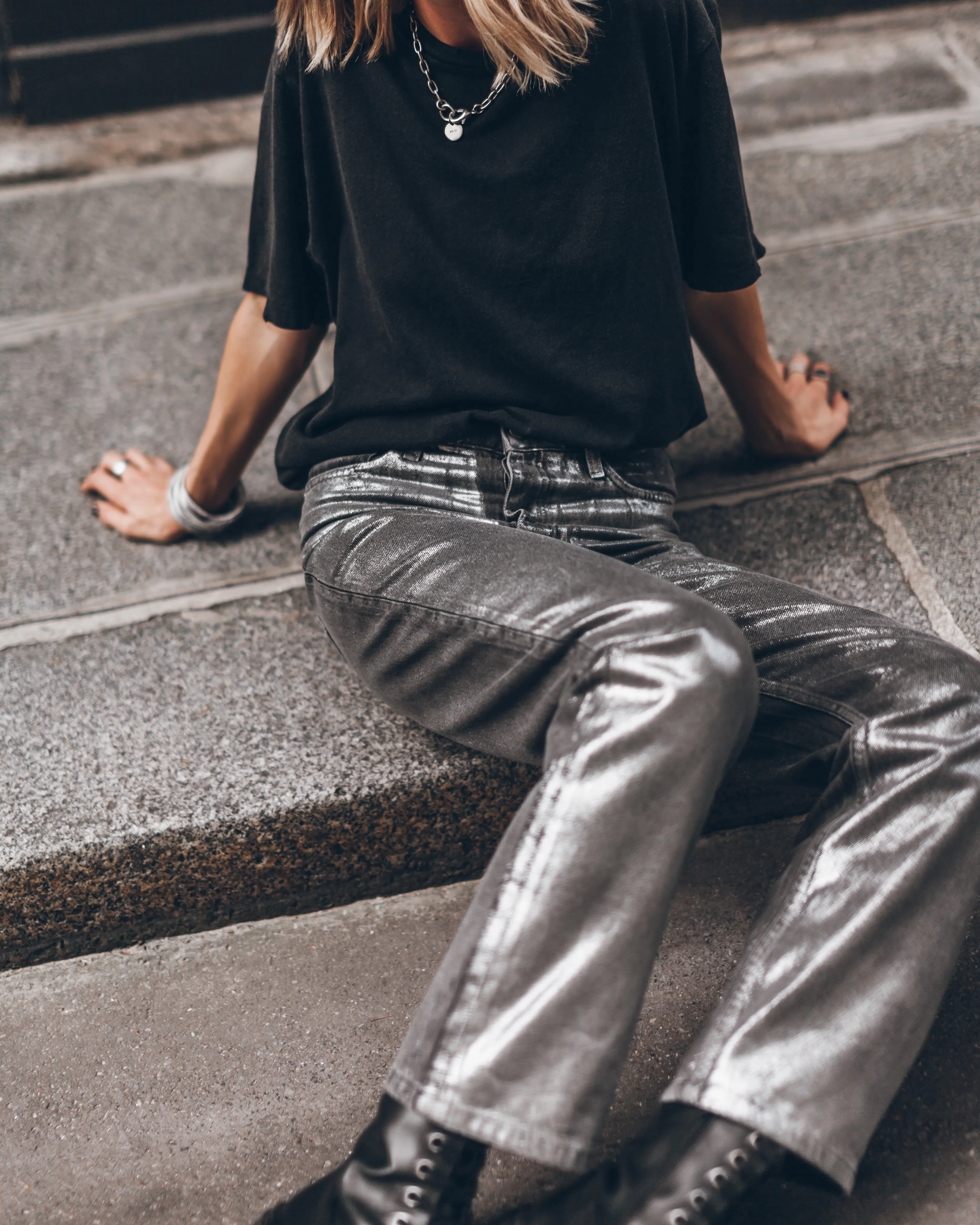 The Black Shimmer Straight Jeans